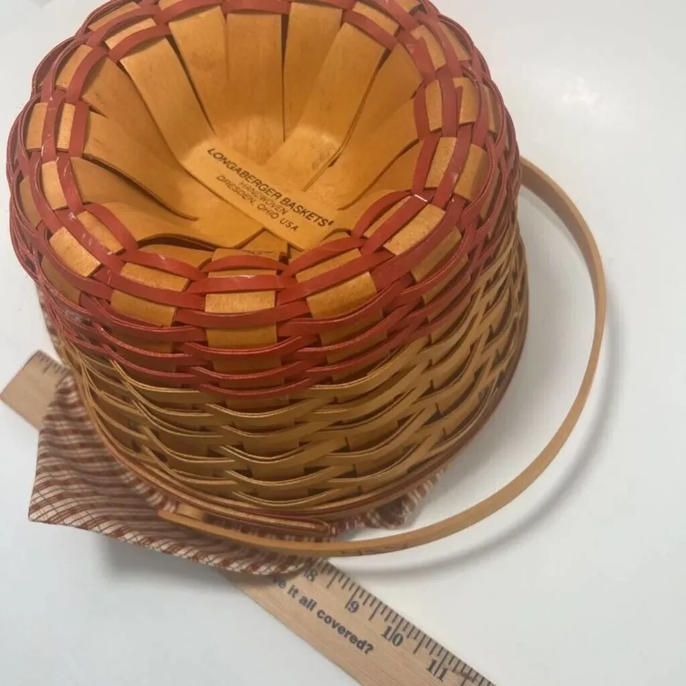 Lonaberger 1999 Handwoven Homestead Basket Plaid Liner Carry Handle W3838